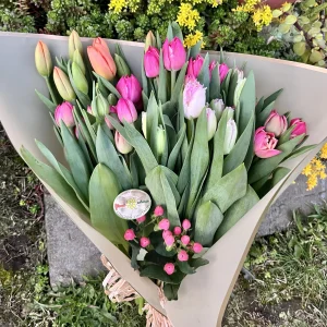 Artistic flower arrangement inside a Culver City design studio.