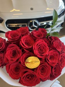 High-end flowers in a luxury loft overlooking the DTLA skyline.